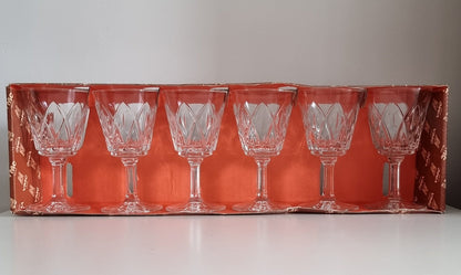 Vintage Set Of Six VMC Reims France Cut Crystal Aperitif Liqueur Sherry Port Glasses