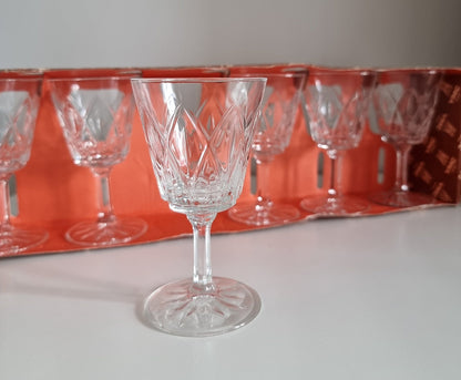 Vintage Set Of Six VMC Reims France Cut Crystal Aperitif Liqueur Sherry Port Glasses