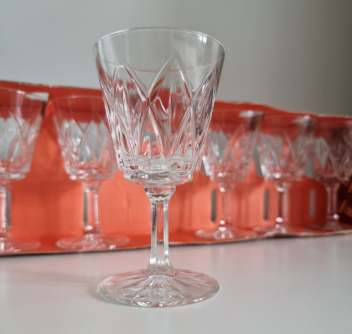 Vintage Set Of Six VMC Reims France Cut Crystal Aperitif Liqueur Sherry Port Glasses