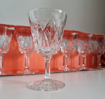 Vintage Set Of Six VMC Reims France Cut Crystal Aperitif Liqueur Sherry Port Glasses