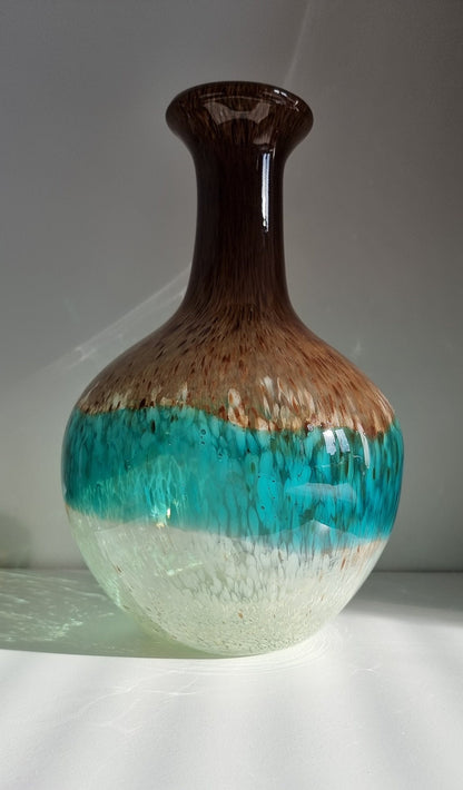 Vintage Three Colour Mottled Art Glass Vase