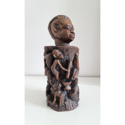 Vintage African Hand Carved Tree Of Life Sculpture, African Tribal Art Statue