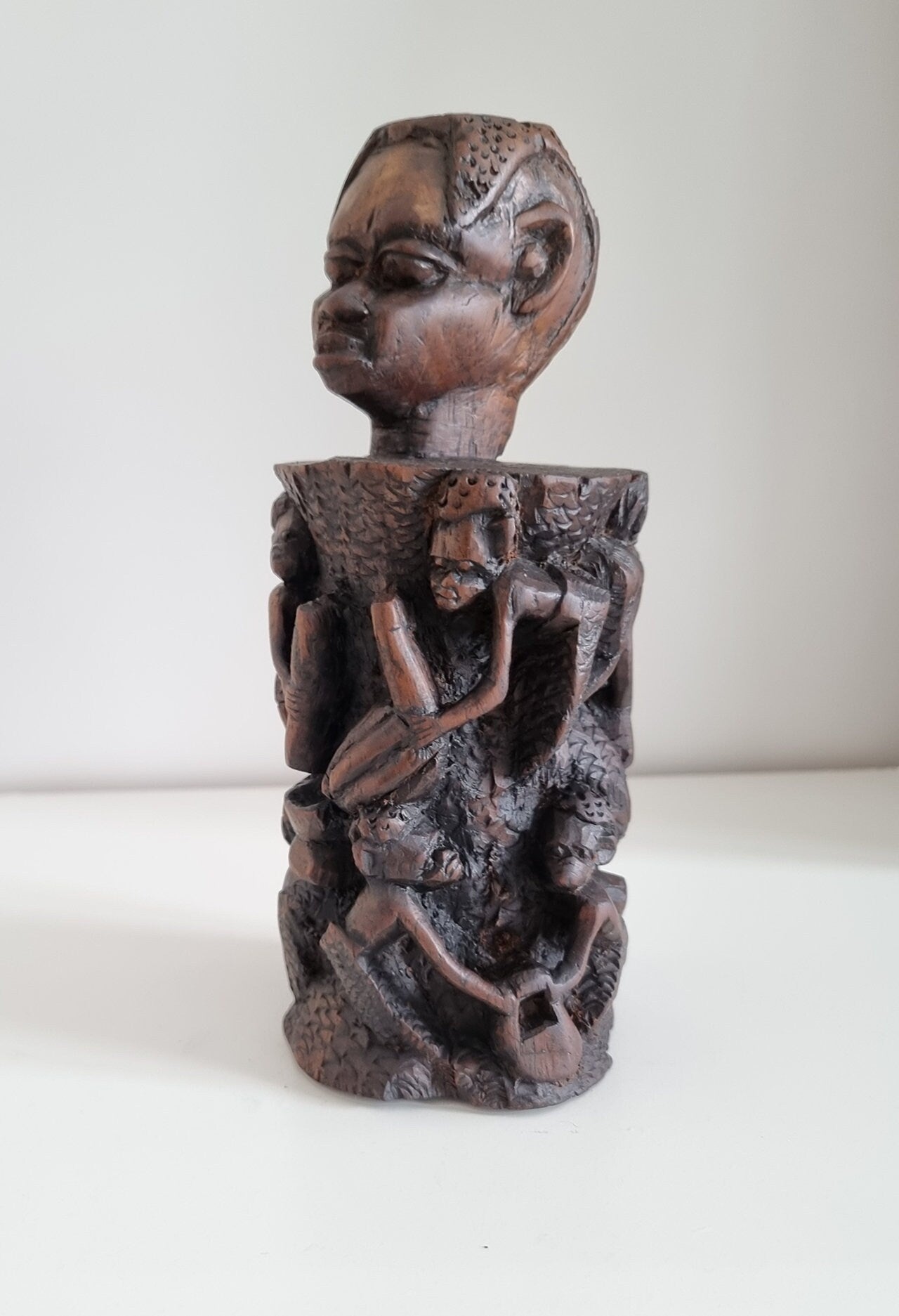 Vintage African Hand Carved Tree Of Life Sculpture, African Tribal Art Statue