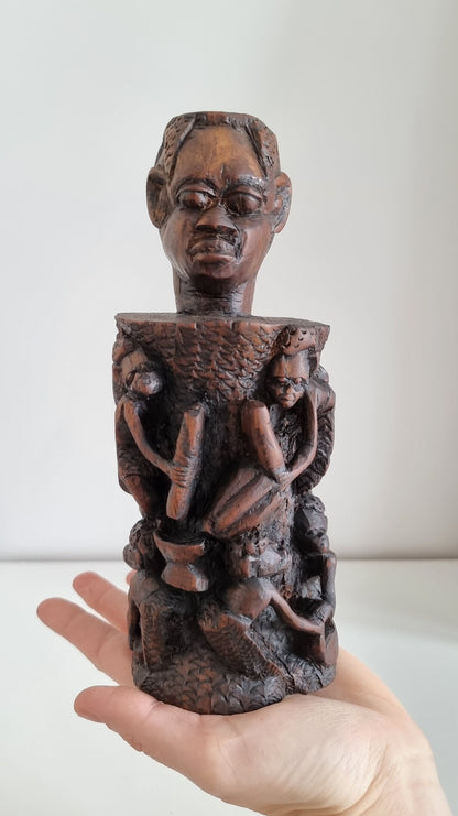 Vintage African Hand Carved Tree Of Life Sculpture, African Tribal Art Statue