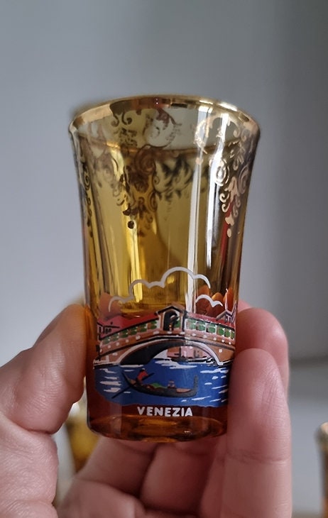 Mid-Century Venetian Amber Glass Decanter & Shot Glasses