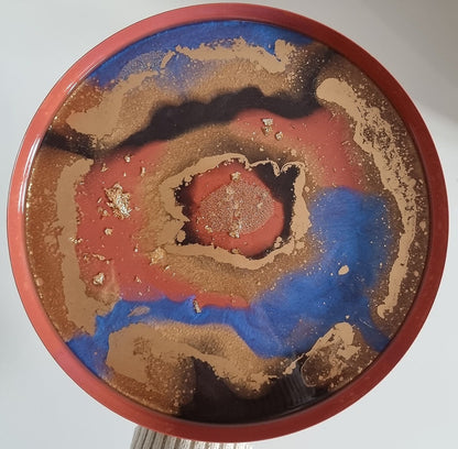 Retro Round Metal Serving Tray Decorated With Resin