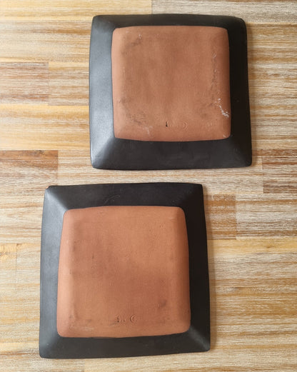 Pair Of Retro Studio Pottery Square Serving Plates/Dishes