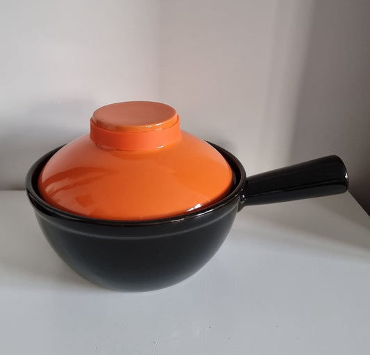 Retro Black & Orange Ceramic Saucepan With Lid