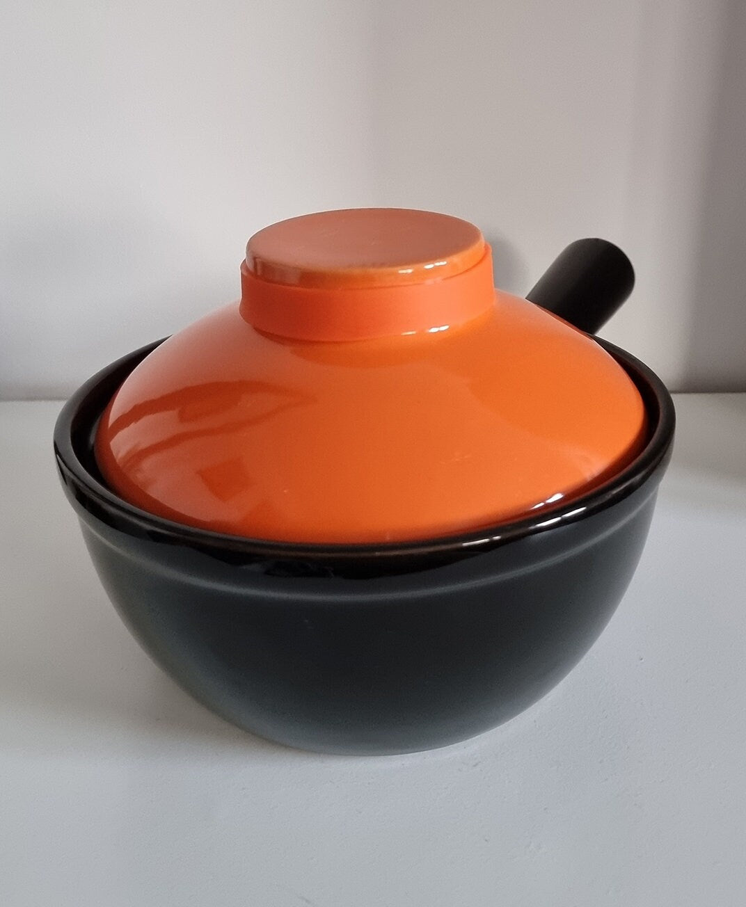 Retro Black & Orange Ceramic Saucepan With Lid