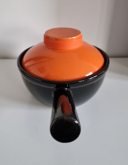 Retro Black & Orange Ceramic Saucepan With Lid