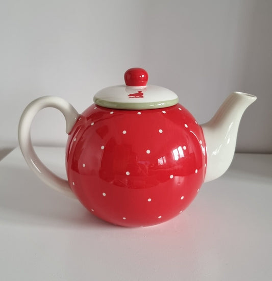 Retro Red & White Polka Dot Ceramic Teapot