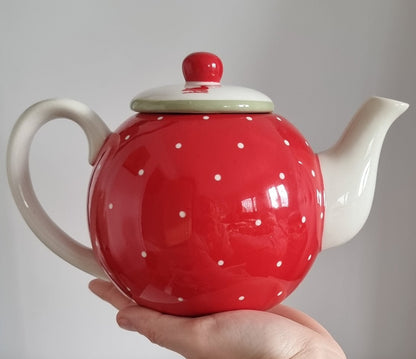 Retro Red & White Polka Dot Ceramic Teapot