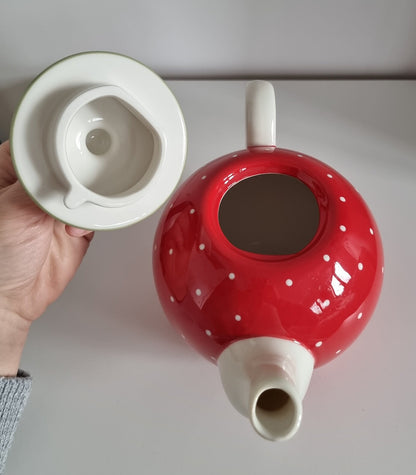 Retro Red & White Polka Dot Ceramic Teapot