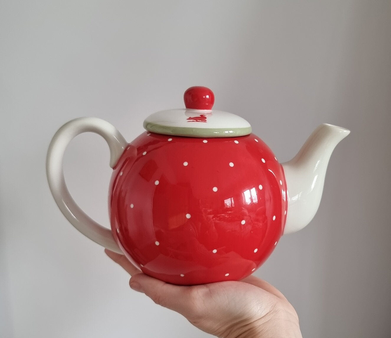 Retro Red & White Polka Dot Ceramic Teapot