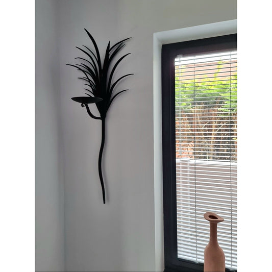 Vintage Palm Leaf Wall Candle Holder, Large Metal Wall Sconce