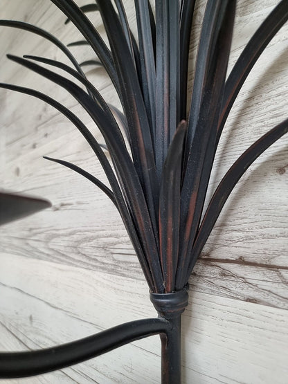 Vintage Palm Leaf Wall Candle Holder, Large Metal Wall Sconce