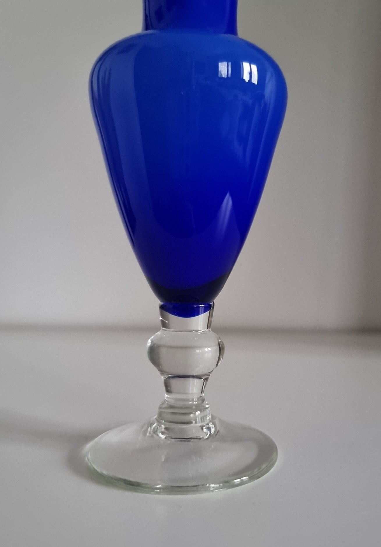 Small Vintage Footed Cased Glass Vase In Cobalt Blue