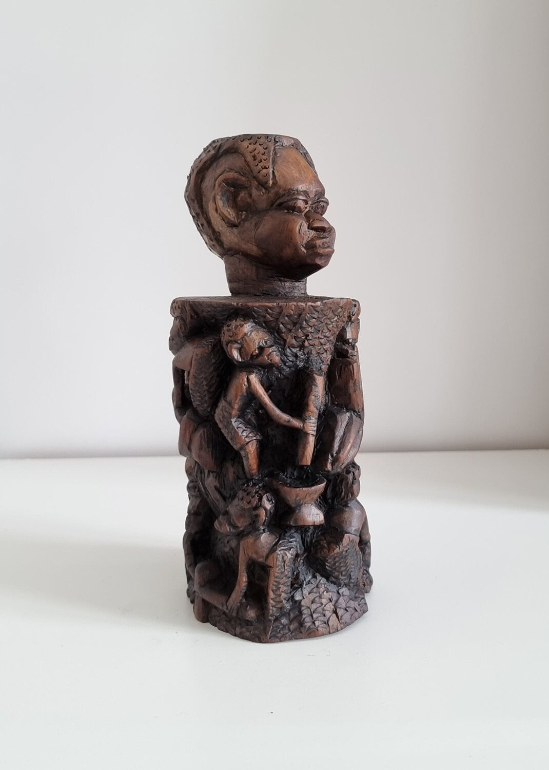 Vintage African Hand Carved Tree Of Life Sculpture, African Tribal Art Statue