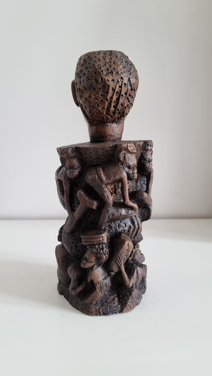 Vintage African Hand Carved Tree Of Life Sculpture, African Tribal Art Statue