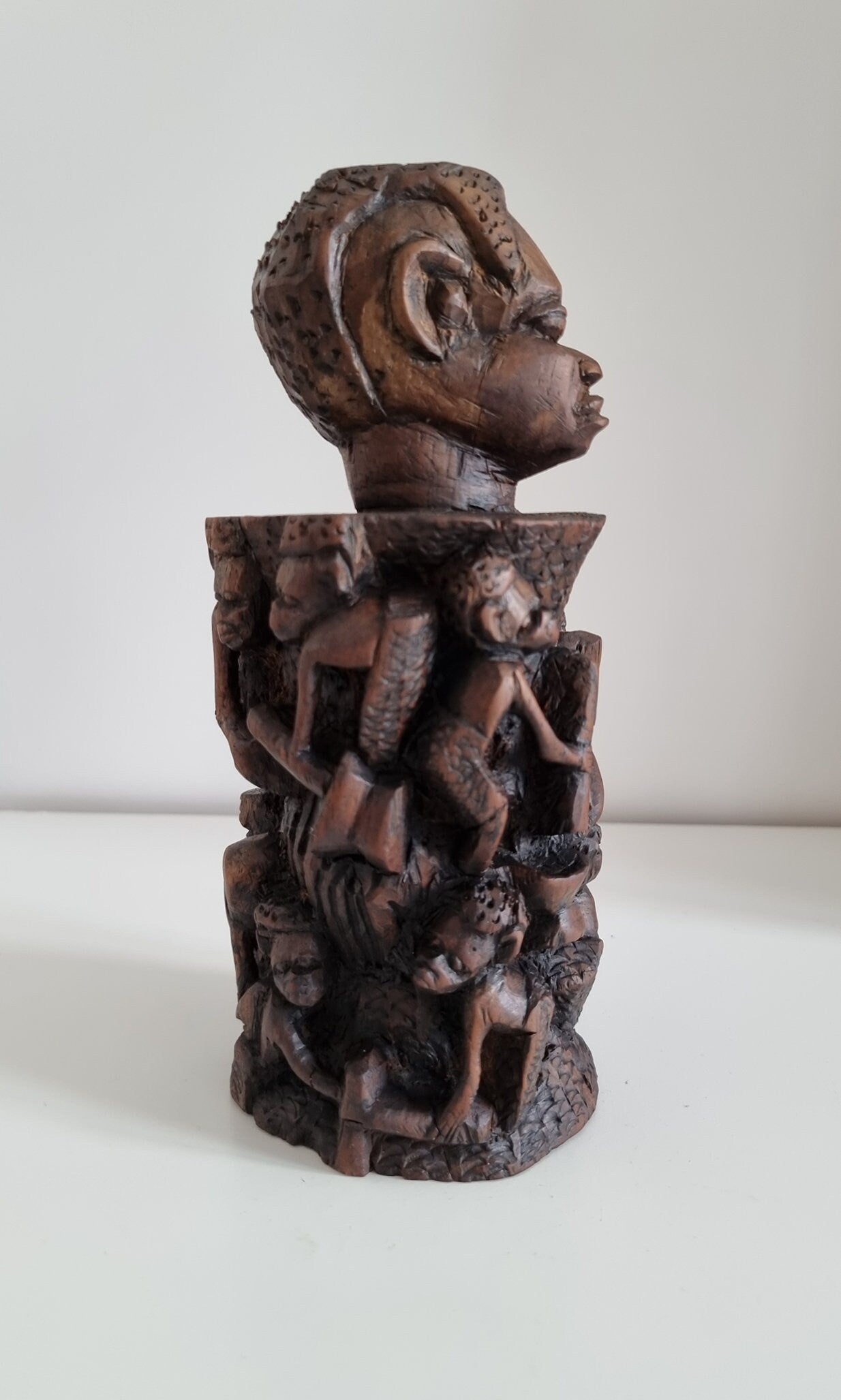 Vintage African Hand Carved Tree Of Life Sculpture, African Tribal Art Statue