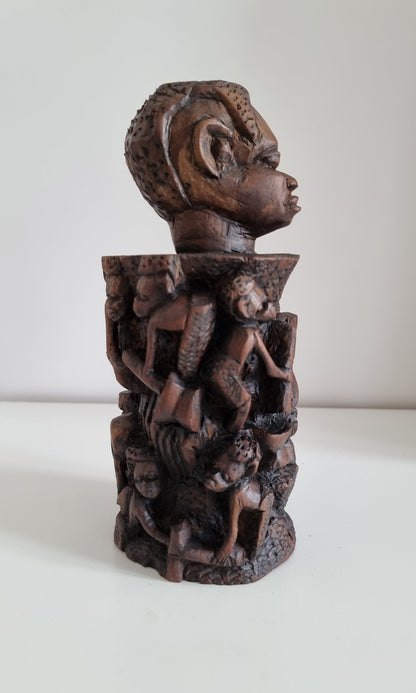 Vintage African Hand Carved Tree Of Life Sculpture, African Tribal Art Statue