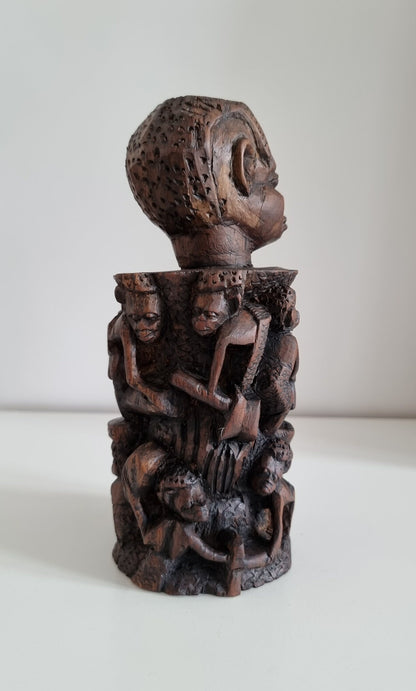 Vintage African Hand Carved Tree Of Life Sculpture, African Tribal Art Statue