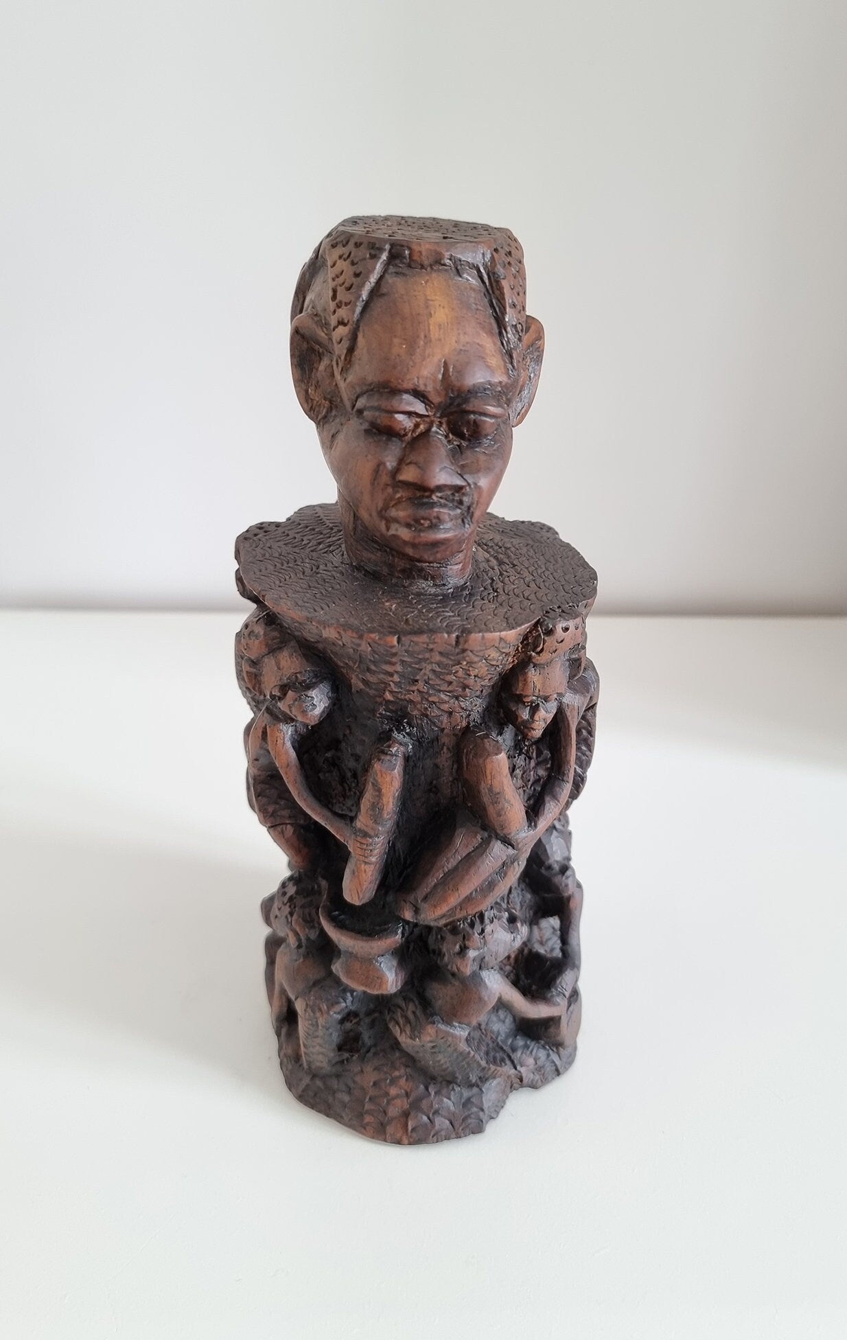 Vintage African Hand Carved Tree Of Life Sculpture, African Tribal Art Statue