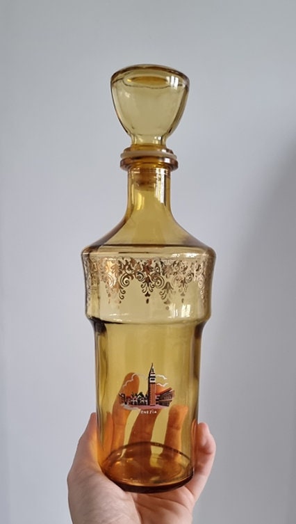 Mid-Century Venetian Amber Glass Decanter & Shot Glasses