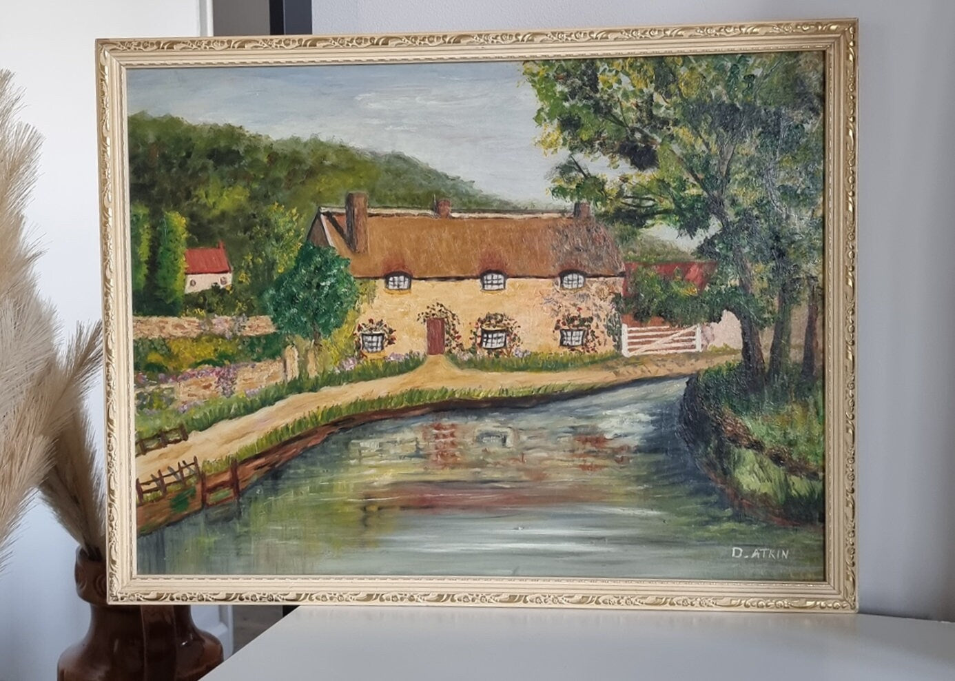 Mid-Century Vintage 'Thornton-Le-Dale' Landscape Oil Painting By D. Atkin