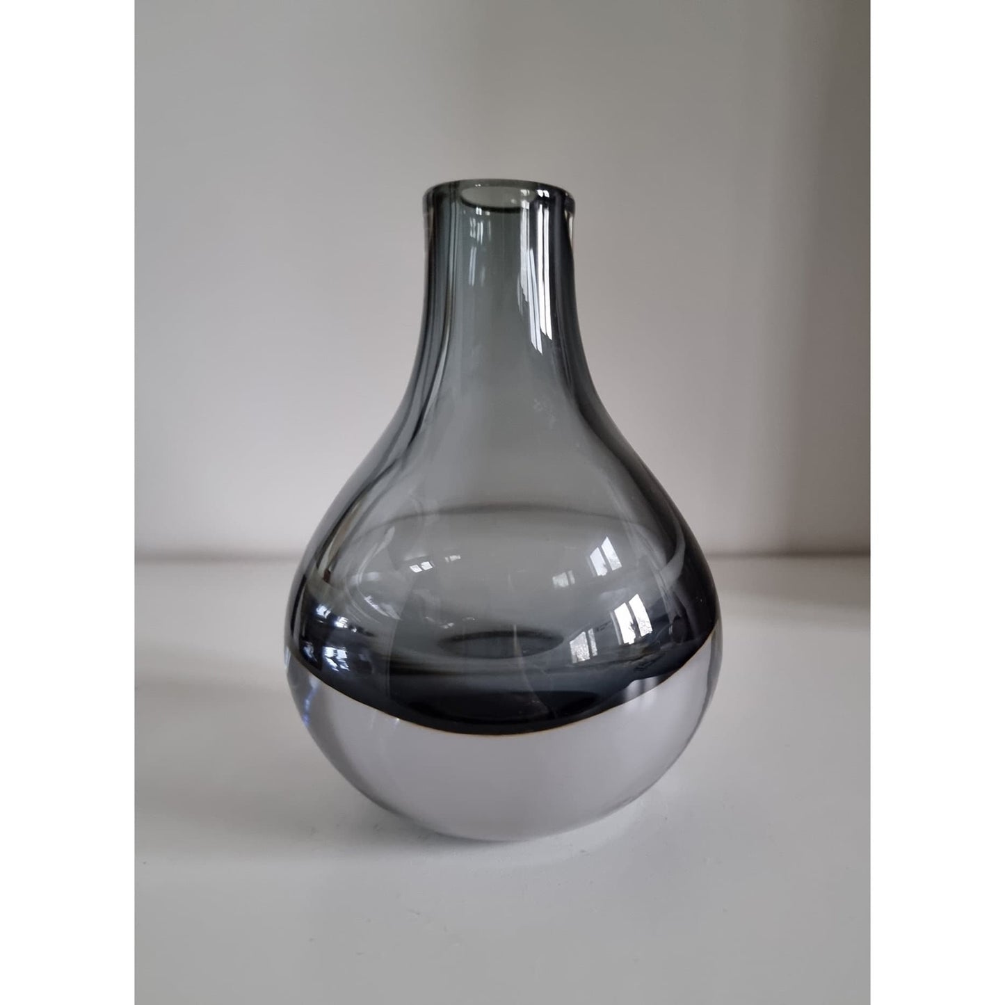 Nordic Style Glass Bud Vase | Smoked Grey Glass | Drop Shape Vase | Thick Glass Display Vase