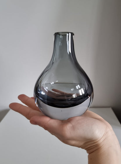 Nordic Style Glass Bud Vase | Smoked Grey Glass | Drop Shape Vase | Thick Glass Display Vase