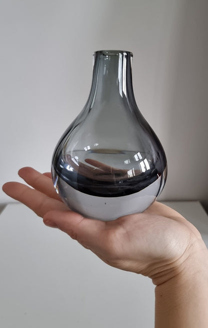 Nordic Style Glass Bud Vase | Smoked Grey Glass | Drop Shape Vase | Thick Glass Display Vase