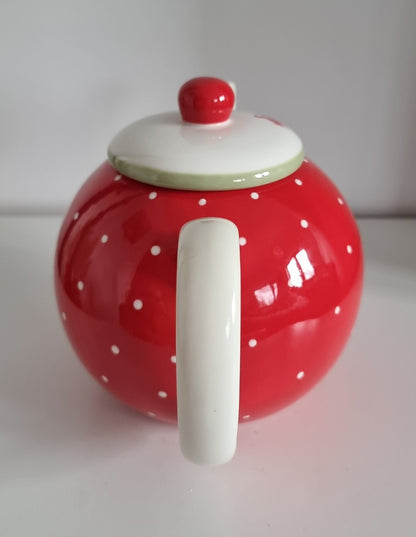 Retro Red & White Polka Dot Ceramic Teapot