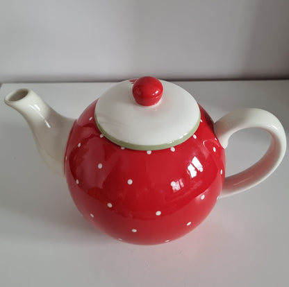 Retro Red & White Polka Dot Ceramic Teapot