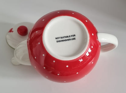 Retro Red & White Polka Dot Ceramic Teapot