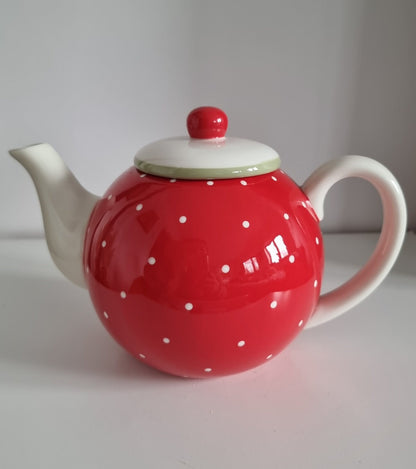 Retro Red & White Polka Dot Ceramic Teapot