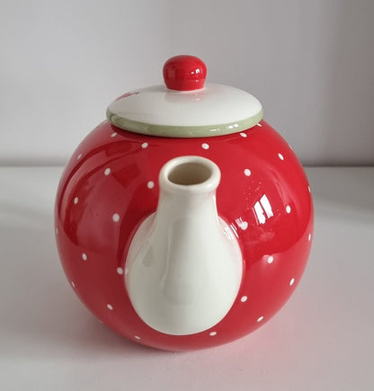 Retro Red & White Polka Dot Ceramic Teapot