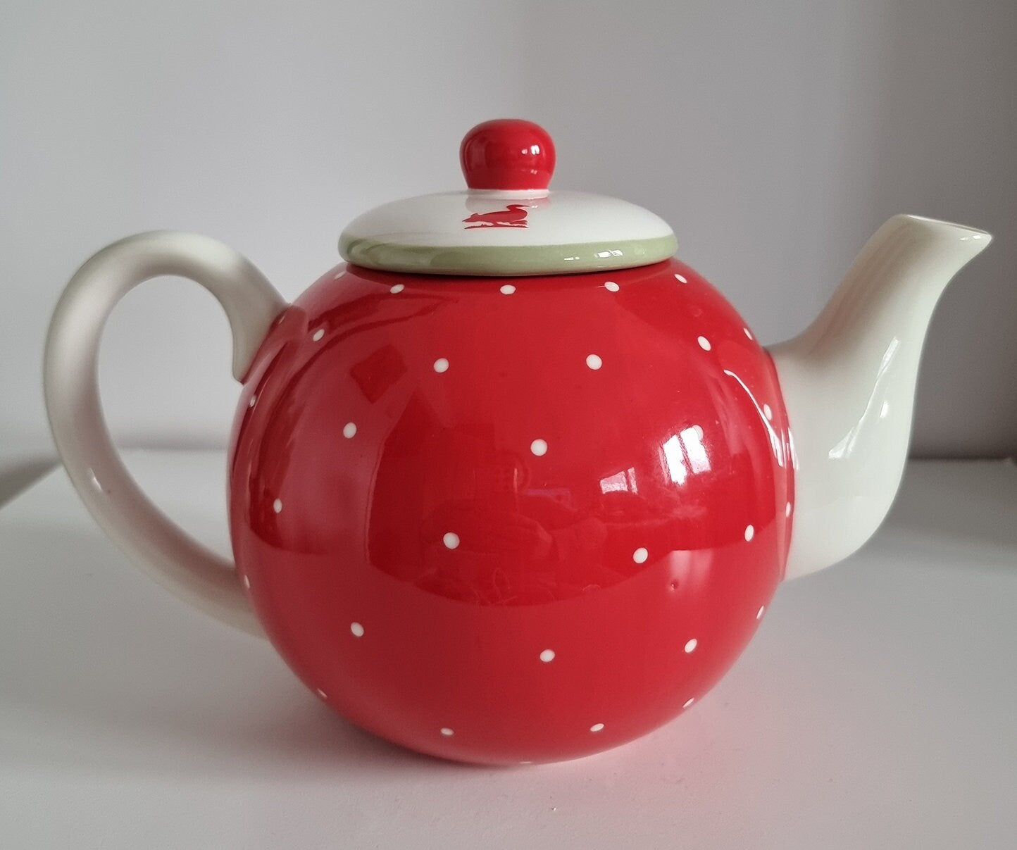 Retro Red & White Polka Dot Ceramic Teapot