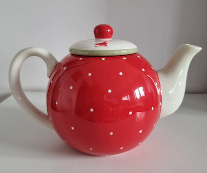 Retro Red & White Polka Dot Ceramic Teapot