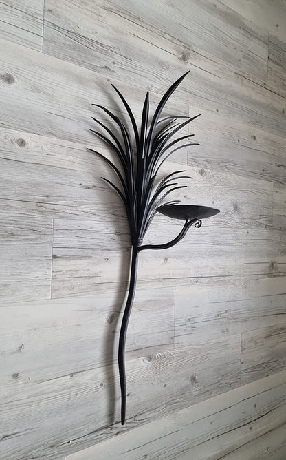 Vintage Palm Leaf Wall Candle Holder, Large Metal Wall Sconce