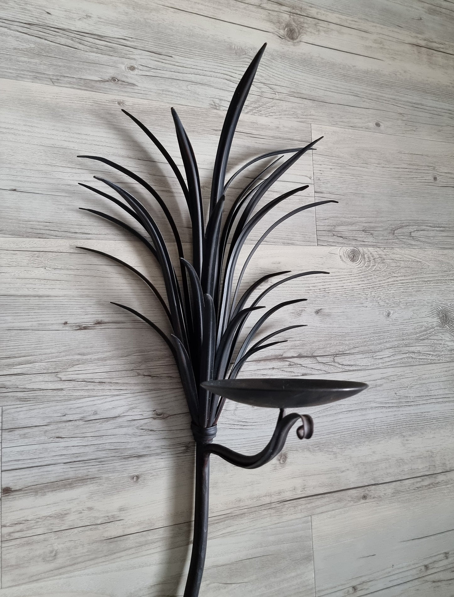 Vintage Palm Leaf Wall Candle Holder, Large Metal Wall Sconce