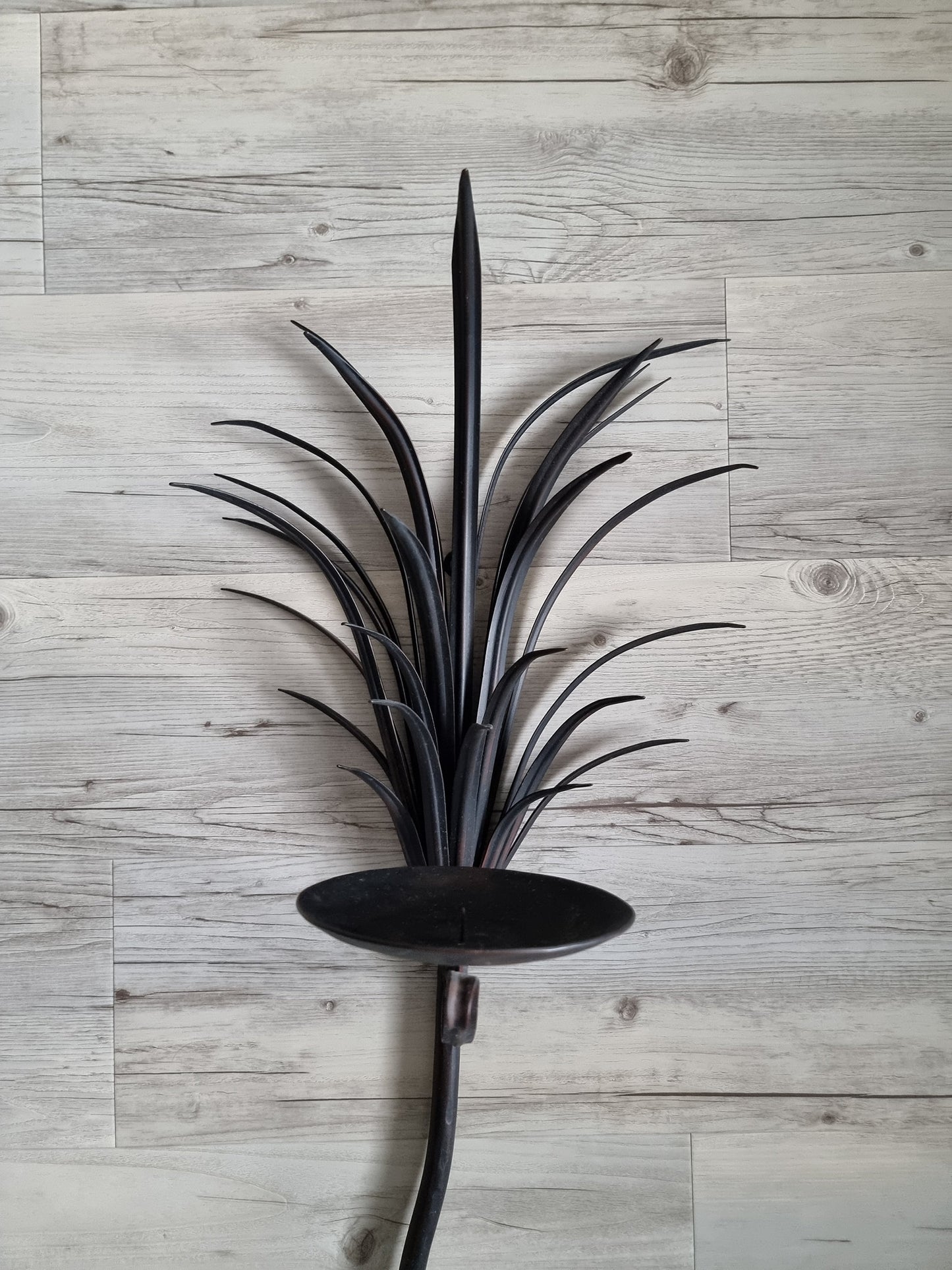 Vintage Palm Leaf Wall Candle Holder, Large Metal Wall Sconce