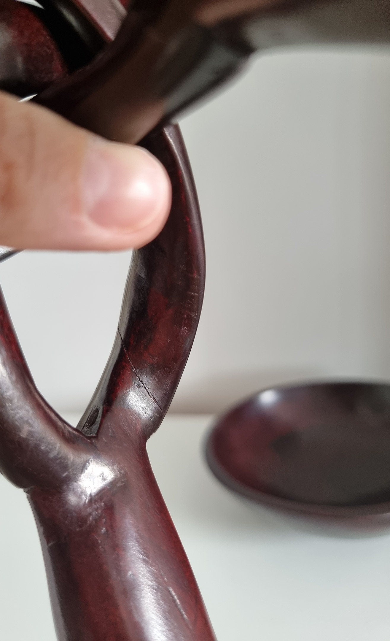 Vintage Interlocking Legged Wooden Bowl With Elephants