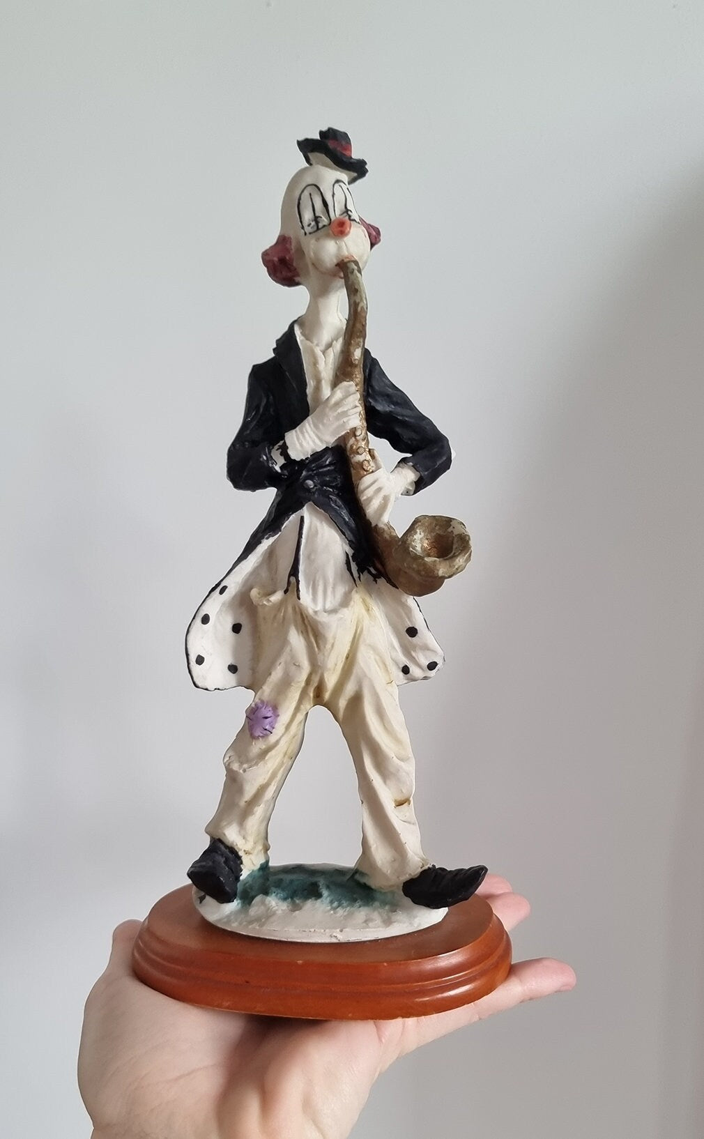 Vintage Woolbro Clown Playing Saxophone Figurine