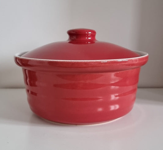 Retro Red & White Ceramic Lidded Casserole Dish