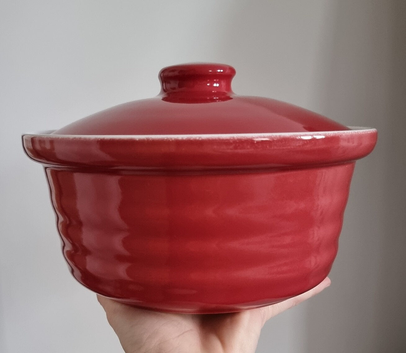 Retro Red & White Ceramic Lidded Casserole Dish