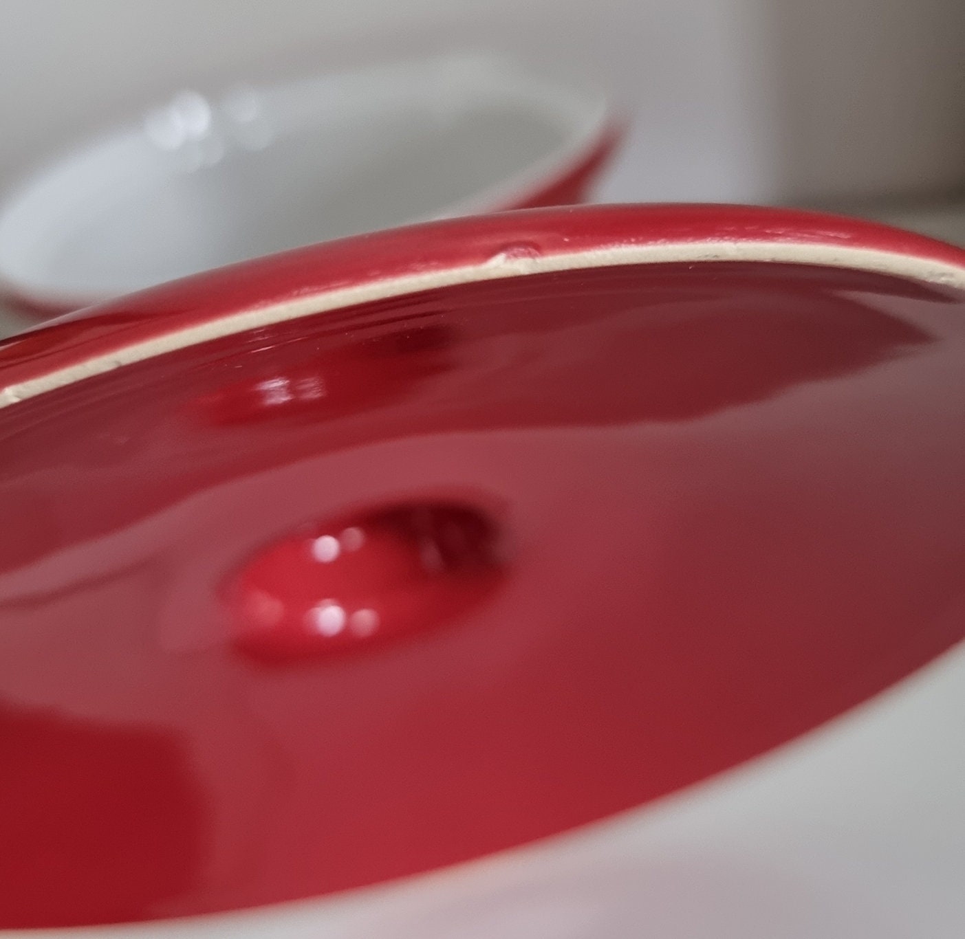 Retro Red & White Ceramic Lidded Casserole Dish