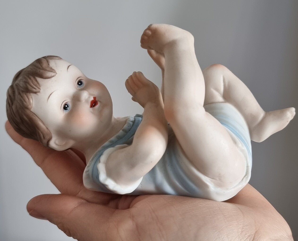 Lovely Vintage Bisque Porcelain Piano Baby Boy Figurine