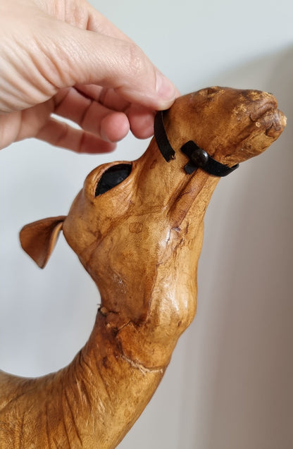 Vintage Mid-Century Leather Wrapped Camel Sculpture