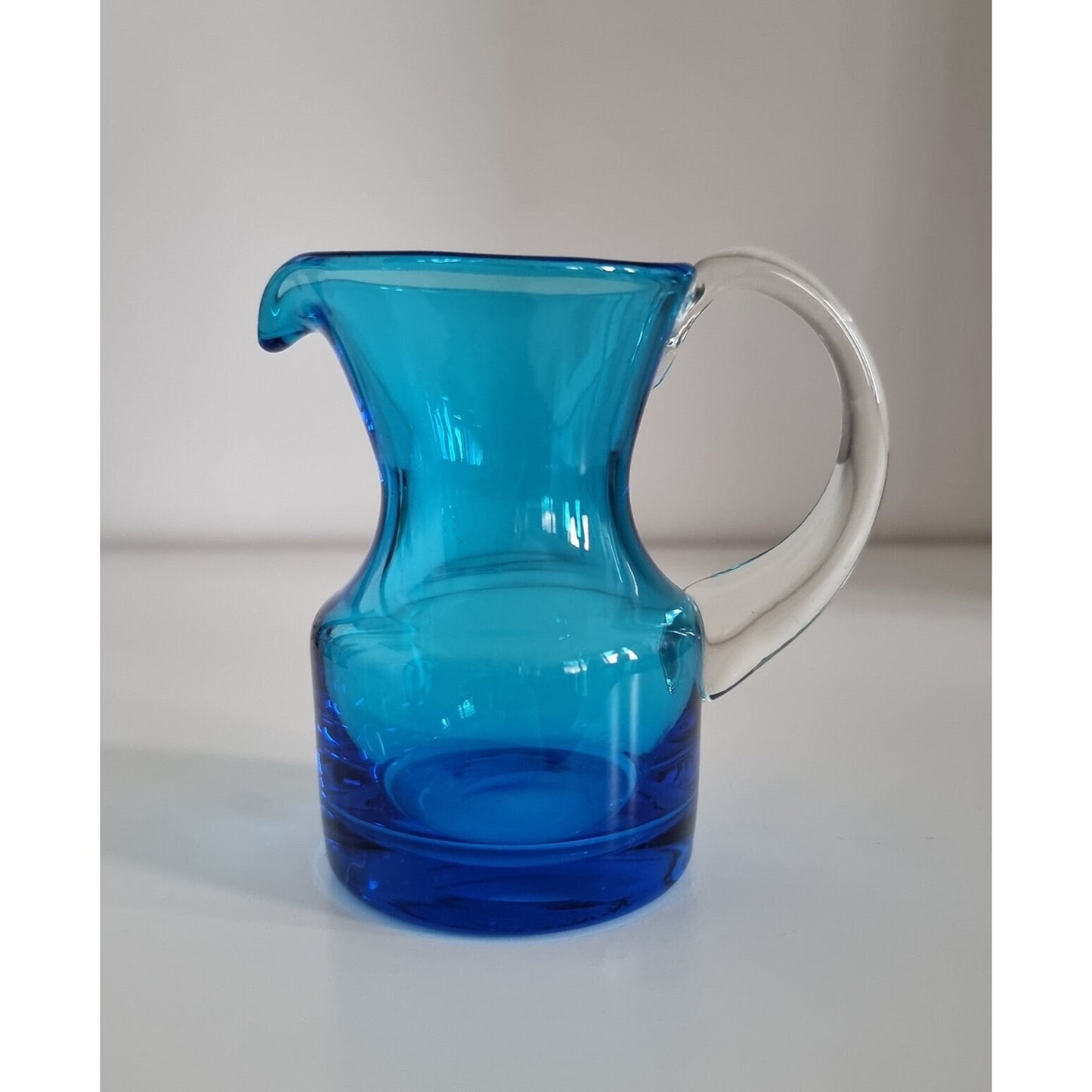 Vintage Krosno Poland Small Blue Glass Jug, Hand Blown Glass Cream Jug